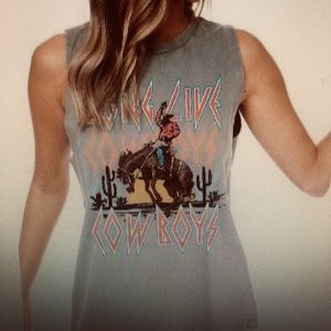 Long Live Cowboys Graphic Tank Top - Olive